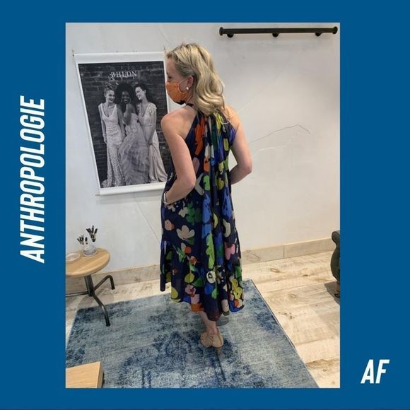ANTHROPOLOGIE BY WHIT TWO FLORAL HALTER MIDI DRESS NEW NWT XS - Picture 3 of 14